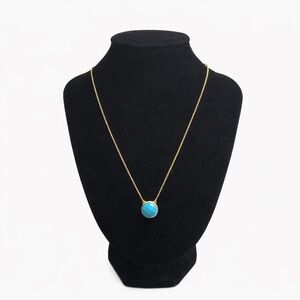 Stella & Dot Turquoise Round Pendant Necklace Gold Tone Adjustable